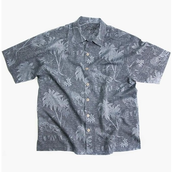 Maui Jim Other - Maui Jim Hawaiian Surf Shirt 2XL 100% Silk Gray Button Up Resortwear Aloha Beach